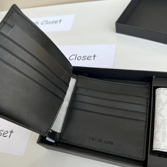 Michael kors Men Wallet Card Case Gift box set Bright White/Pearl Grey - Picture 4 of 6